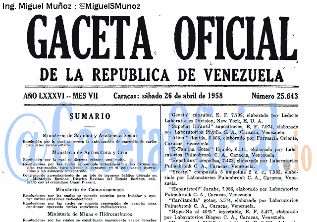 Gaceta Oficial 25643 del 26 Abril 1958