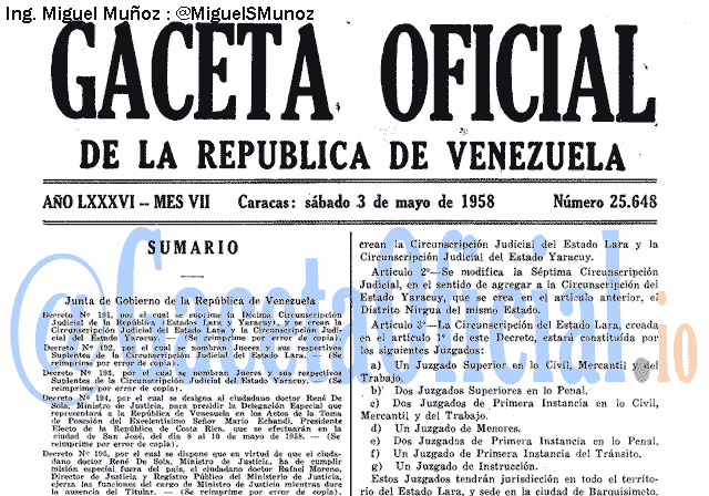 Gaceta Oficial 25648 del 3 Mayo 1958