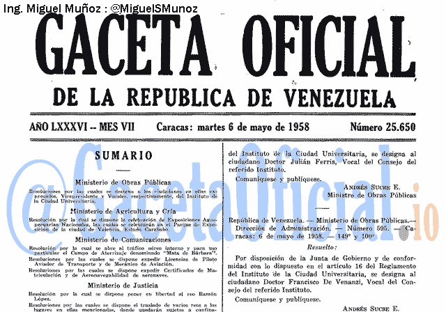 Gaceta Oficial 25650 del 6 Mayo 1958