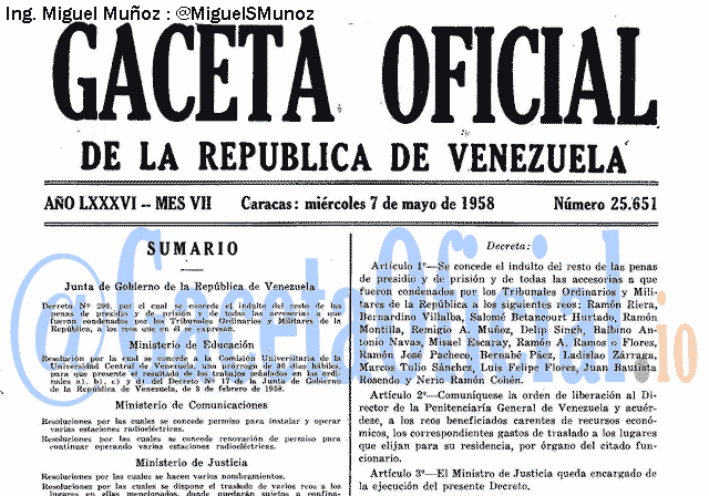 Gaceta Oficial 25651 del 7 Mayo 1958