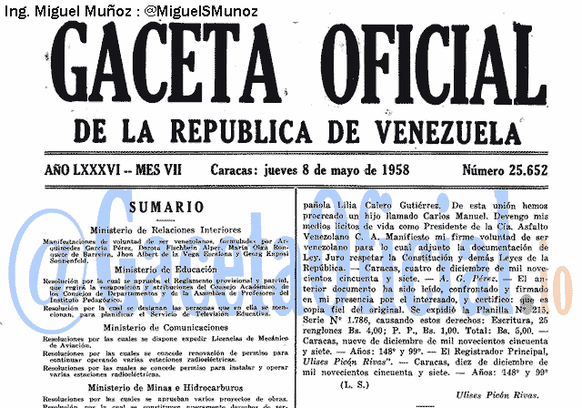 Gaceta Oficial 25652 del 8 Mayo 1958