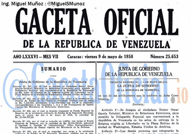 Gaceta Oficial 25653 del 9 Mayo 1958