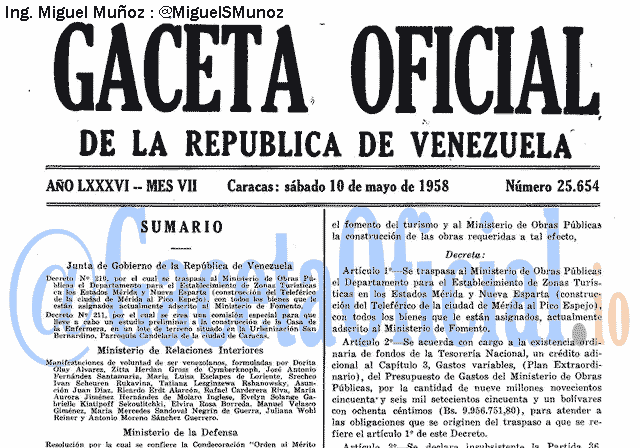 Gaceta Oficial 25654 del 10 Mayo 1958