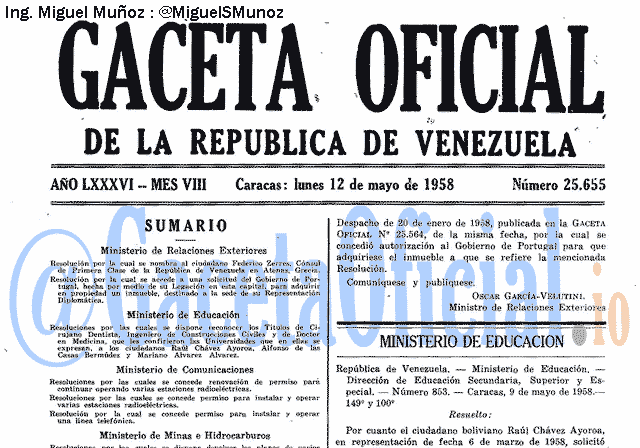 Gaceta Oficial 25655 del 12 Mayo 1958