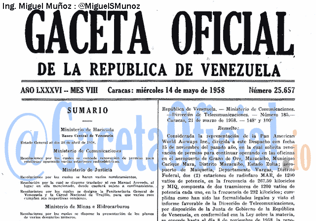Gaceta Oficial 25657 del 14 Mayo 1958