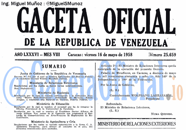 Gaceta Oficial 25659 del 16 Mayo 1958