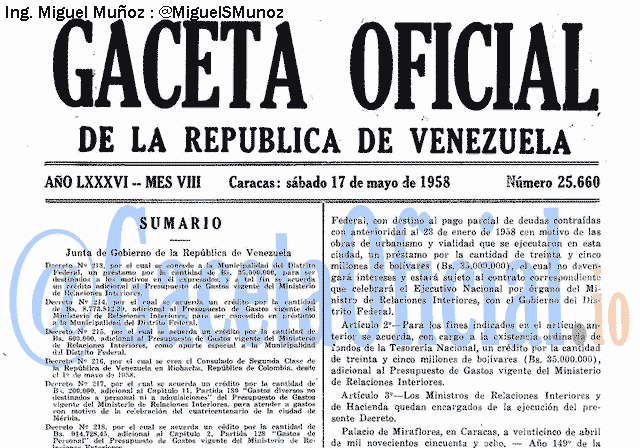 Gaceta Oficial 25660 del 17 Mayo 1958