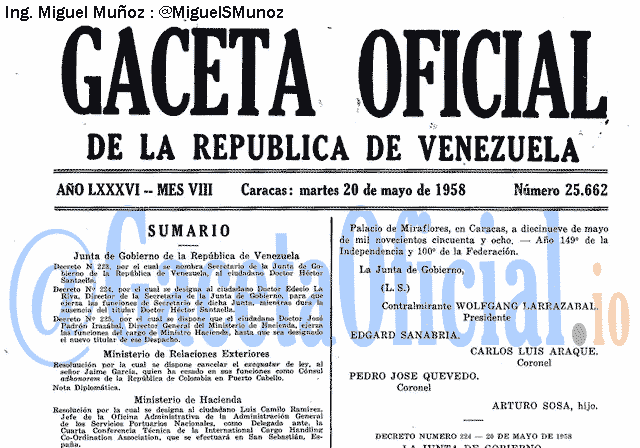 Gaceta Oficial 25662 del 20 Mayo 1958