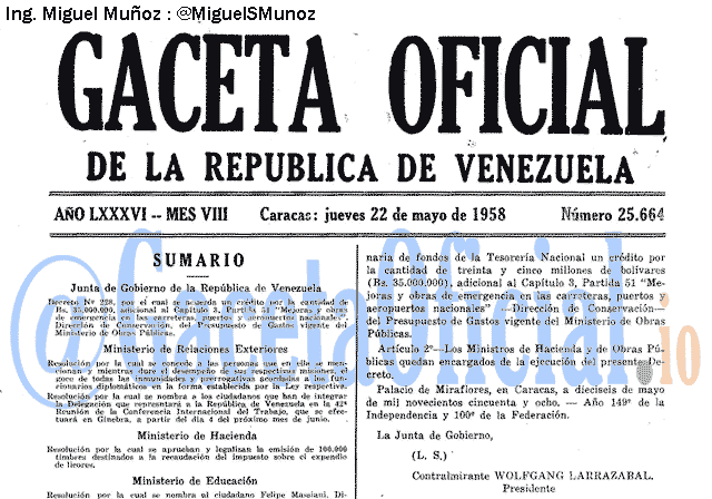 Gaceta Oficial 25664 del 22 Mayo 1958