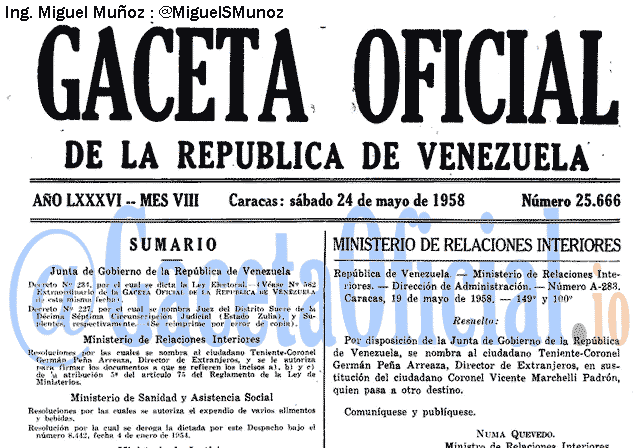 Gaceta Oficial 25666 del 24 Mayo 1958