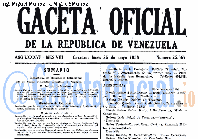 Gaceta Oficial 25667 del 26 Mayo 1958