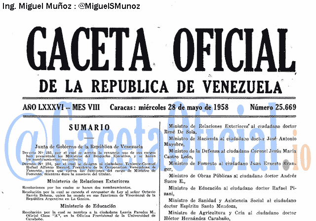 Gaceta Oficial 25669 del 28 Mayo 1958