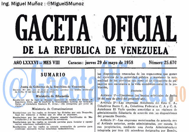 Gaceta Oficial 25670 del 29 Mayo 1958