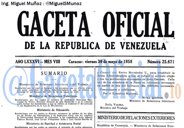 Gaceta Oficial 25671 del 30 Mayo 1958