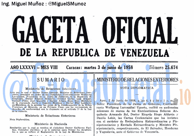 Gaceta Oficial 25674 del 3 Junio 1958