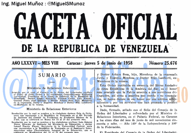 Gaceta Oficial 25676 del 5 Junio 1958