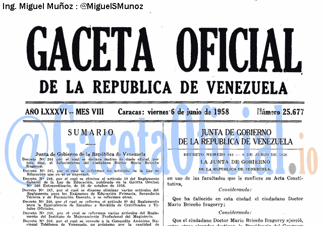 Gaceta Oficial 25677 del 6 Junio 1958