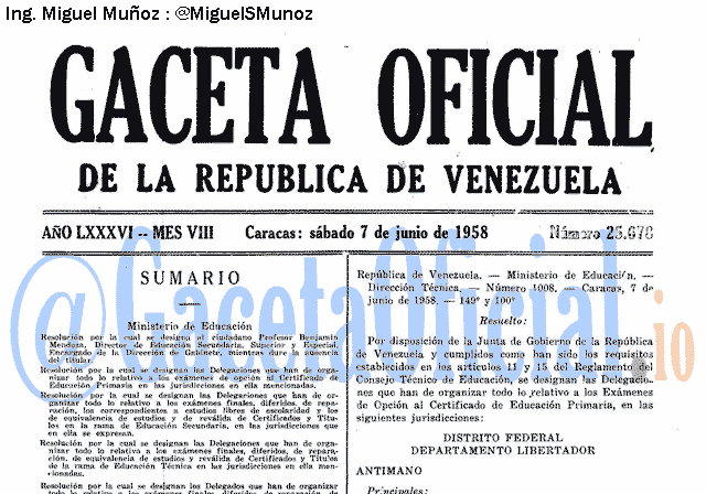 Gaceta Oficial 25678 del 7 Junio 1958