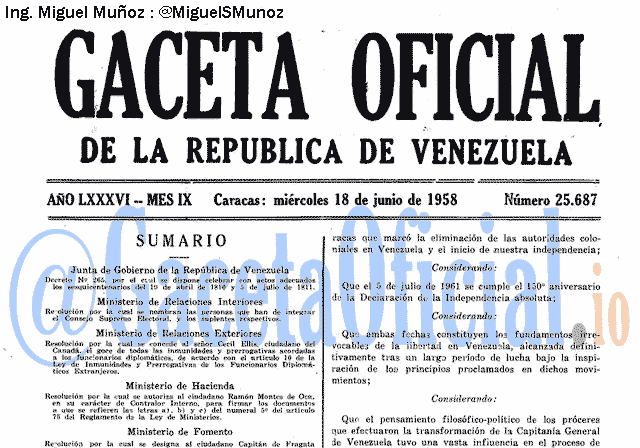Gaceta Oficial 25687 del 18 Junio 1958