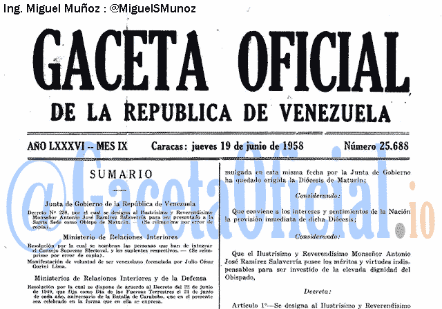 Gaceta Oficial 25688 del 19 Junio 1958