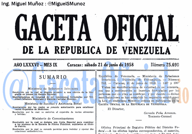 Gaceta Oficial 25690 del 21 Junio 1958