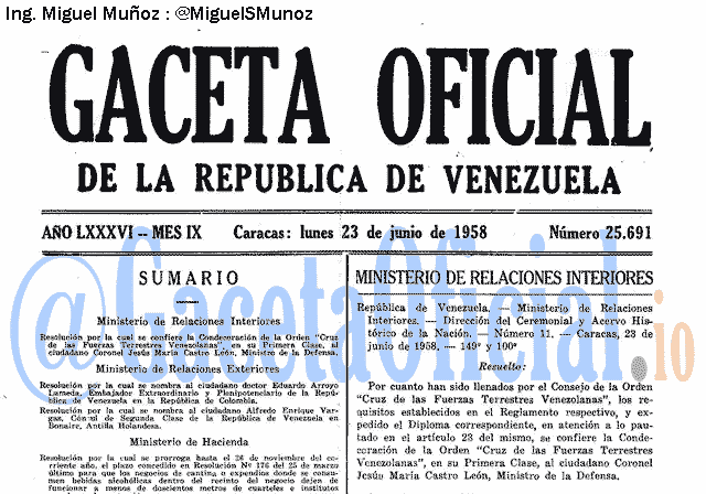Gaceta Oficial 25691 del 23 Junio 1958