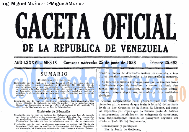 Gaceta Oficial 25692 del 25 Junio 1958