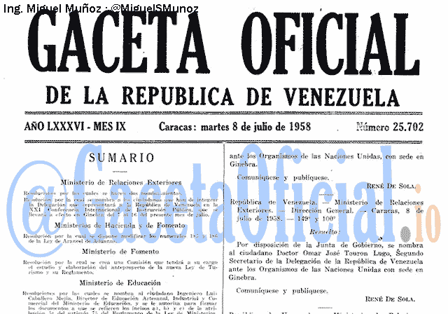 Gaceta Oficial 25702 del 8 Julio 1958