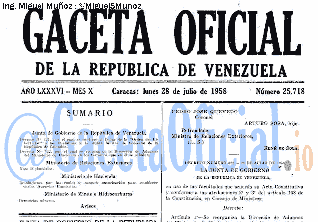 Gaceta Oficial 25718 del 28 Julio 1958