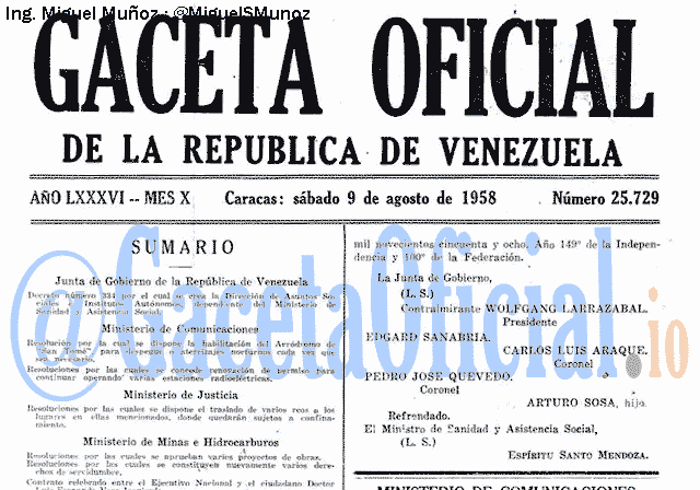 Gaceta Oficial 25729 del 9 Agosto 1958