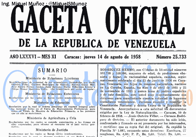 Gaceta Oficial 25733 del 14 Agosto 1958