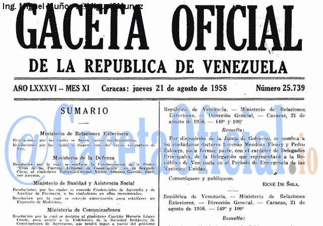 Gaceta Oficial 25739 del 21 Agosto 1958