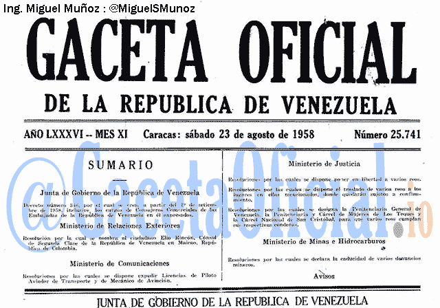 Gaceta Oficial 25741 del 23 Agosto 1958