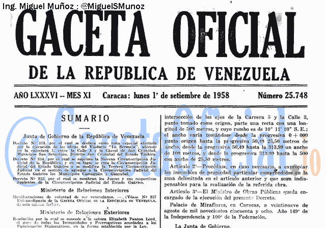 Gaceta Oficial 25748 del 1 Septiembre 1958