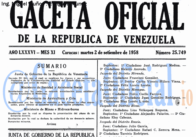 Gaceta Oficial 25749 del 2 Septiembre 1958