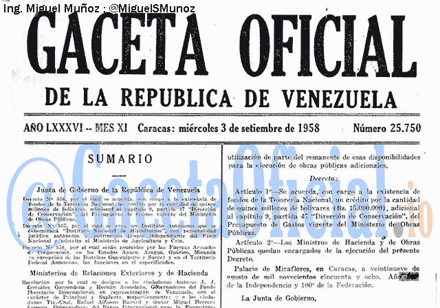 Gaceta Oficial 25750 del 3 Septiembre 1958