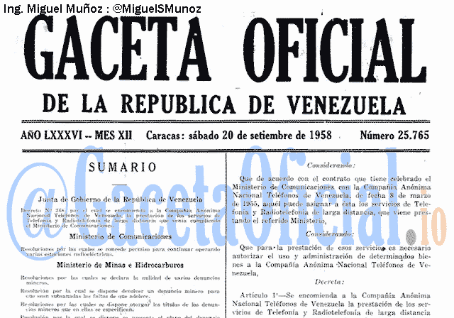 Gaceta Oficial 25765 del 20 Septiembre 1958