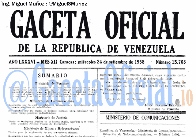Gaceta Oficial 25768 del 24 Septiembre 1958