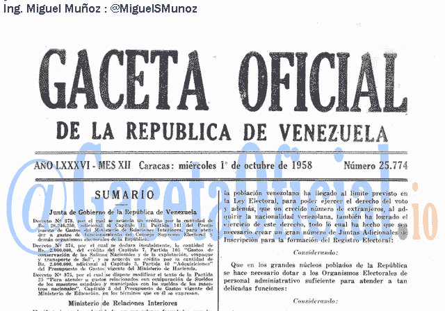 Gaceta Oficial 25774 del 1 Octubre 1958
