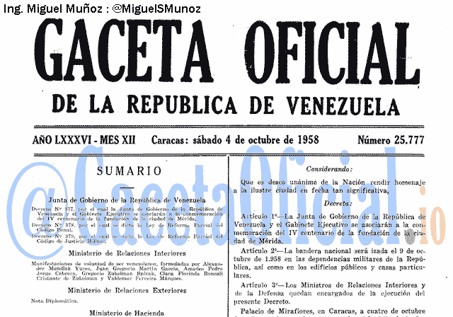 Gaceta Oficial 25777 del 4 Octubre 1958