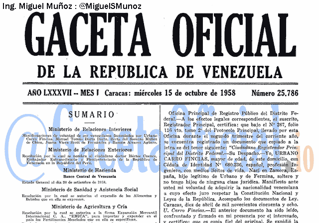 Gaceta Oficial 25786 del 15 Octubre 1958