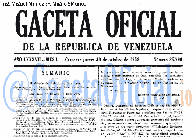 Gaceta Oficial 25799 del 30 Octubre 1958