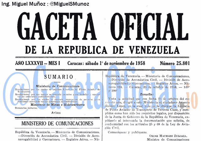 Gaceta Oficial 25801 del 1 Noviembre 1958