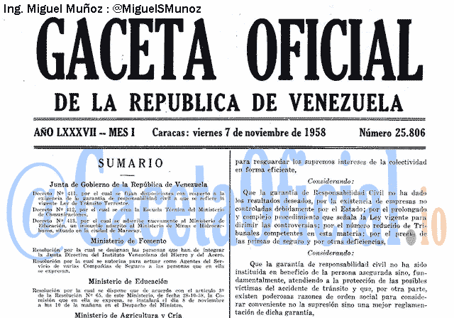 Gaceta Oficial 25806 del 7 Noviembre 1958