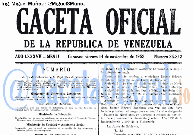 Gaceta Oficial 25812 del 14 Noviembre 1958
