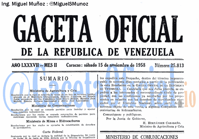 Gaceta Oficial 25813 del 15 Noviembre 1958