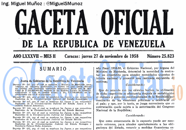 Gaceta Oficial 25823 del 27 Noviembre 1958