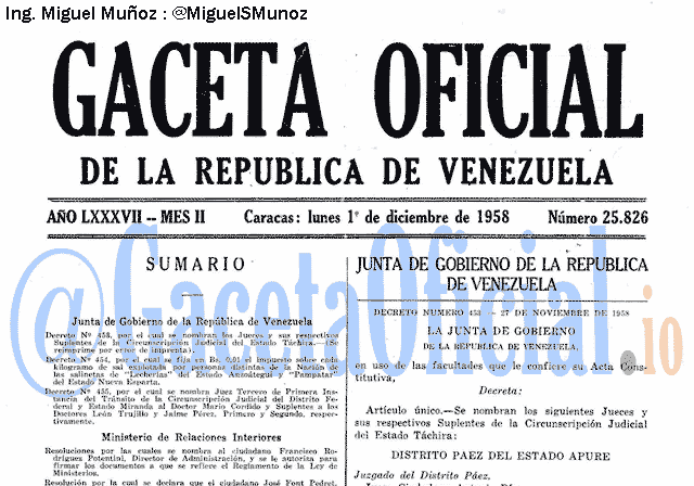 Gaceta Oficial 25826 del 1 Diciembre 1958