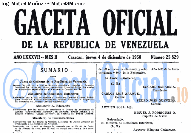 Gaceta Oficial 25829 del 4 Diciembre 1958