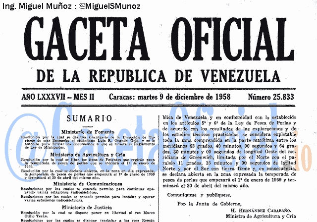 Gaceta Oficial 25833 del 9 Diciembre 1958